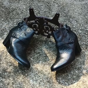 Marc Fisher Buckle Leather Booties (Black) A-9
